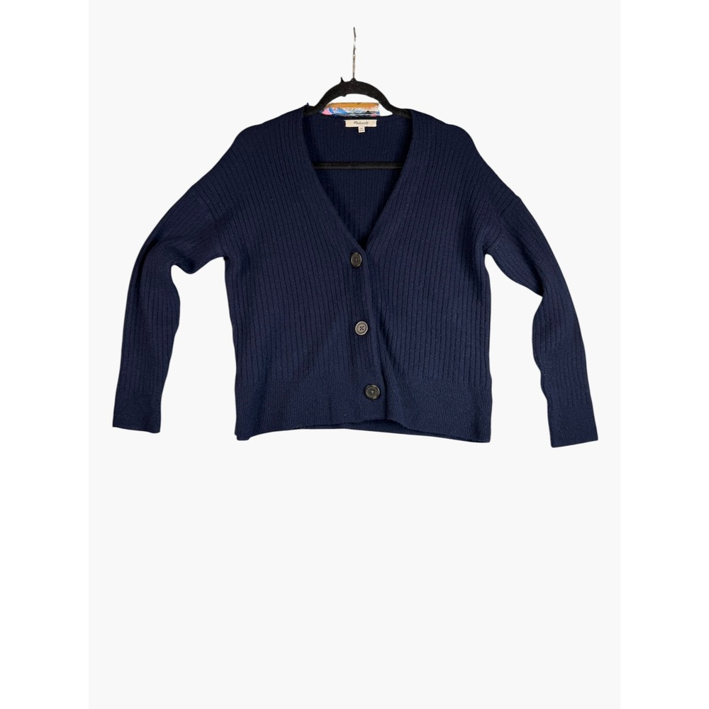 Madewell Navy Blue Ribbed V-Neck Cardigan Wool Alpaca Blend Sweater XXS